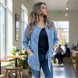 Lucky Brand 100% Cotton Soft Open Quilted Denim Look Blazer Jacket size S